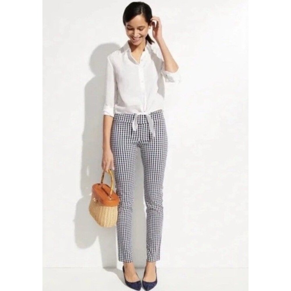 J. McLaughlin Size 8 Gingham Navy And White Pull On Pant Preppy Classic Capsule